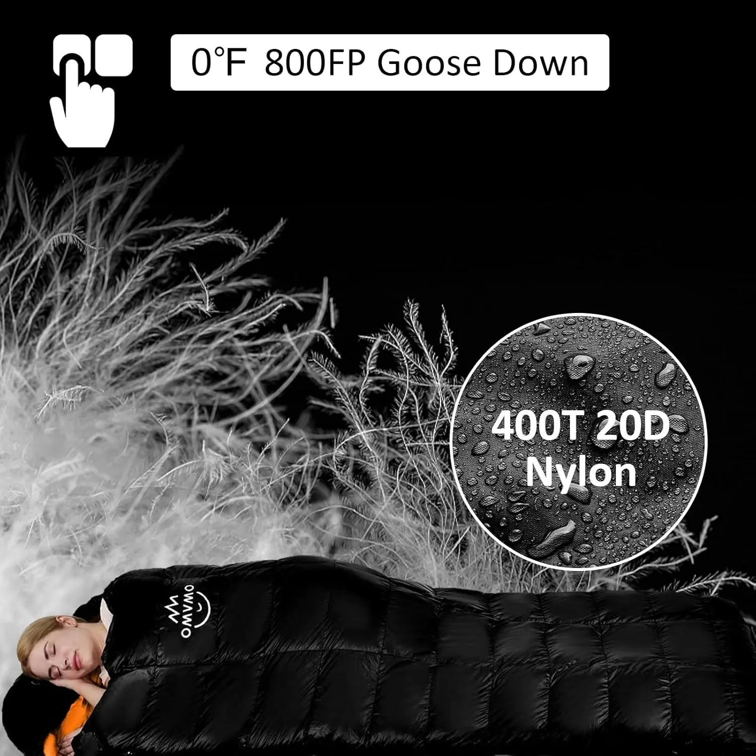 -10°F 0°F Goose Down Sleeping Bag for Adults,800 Fill Power,Ultralight Wearable 4 Season Cold Weather Rectangle Sleeping Bag for Camping Hiking,Can be Used as a Down Blanket or Cloak