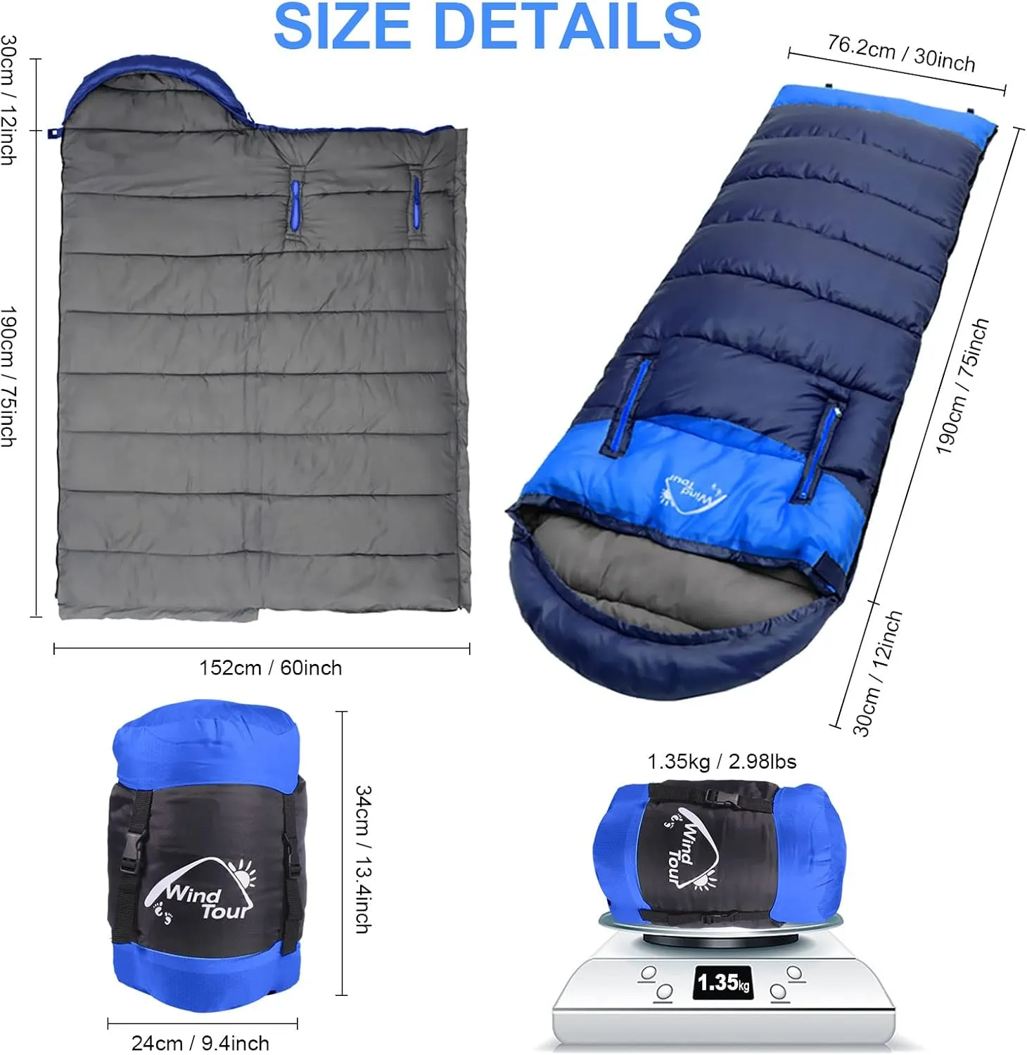 0 Degree Wearable Sleeping Bag for Adults Compact Lightweight Cold Weather Mummy Sleeping Bags for 2-3 Season Camping Backpacking, Fits 5°F ~ 50°F, 4.3lbs More Warmer