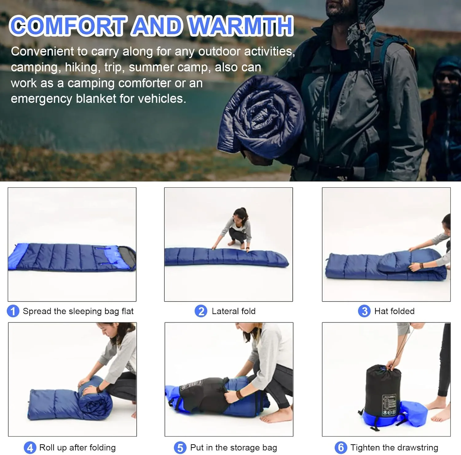 0 Degree Wearable Sleeping Bag for Adults Compact Lightweight Cold Weather Mummy Sleeping Bags for 2-3 Season Camping Backpacking, Fits 5°F ~ 50°F, 4.3lbs More Warmer