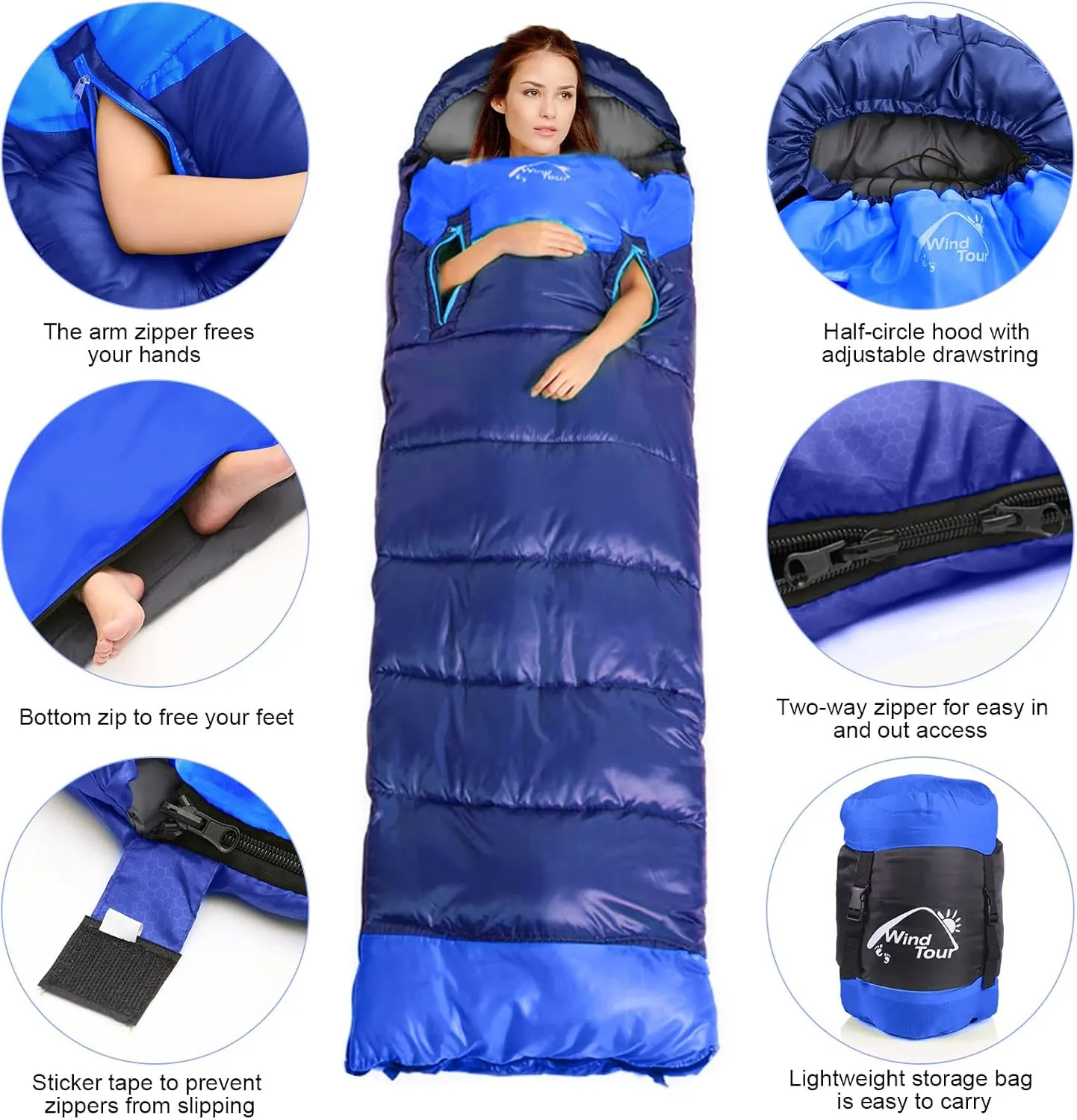 0 Degree Wearable Sleeping Bag for Adults Compact Lightweight Cold Weather Mummy Sleeping Bags for 2-3 Season Camping Backpacking, Fits 5°F ~ 50°F, 4.3lbs More Warmer