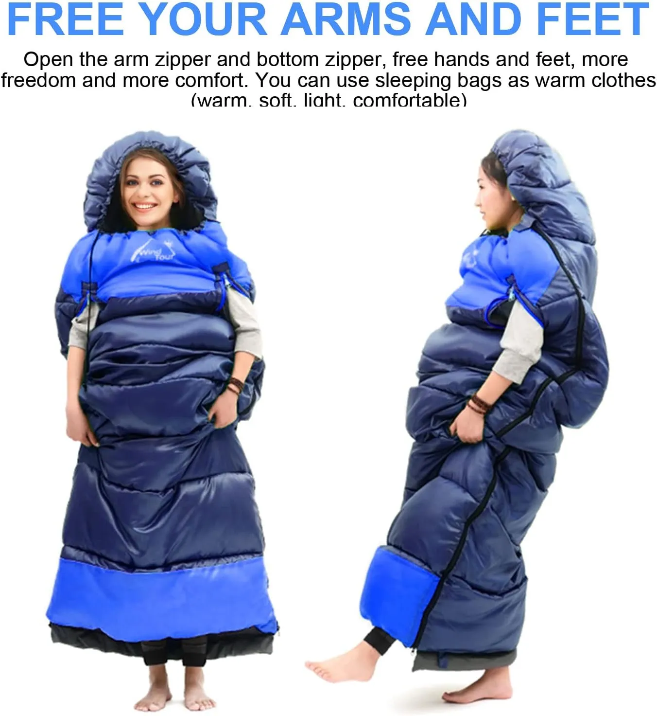 0 Degree Wearable Sleeping Bag for Adults Compact Lightweight Cold Weather Mummy Sleeping Bags for 2-3 Season Camping Backpacking, Fits 5°F ~ 50°F, 4.3lbs More Warmer