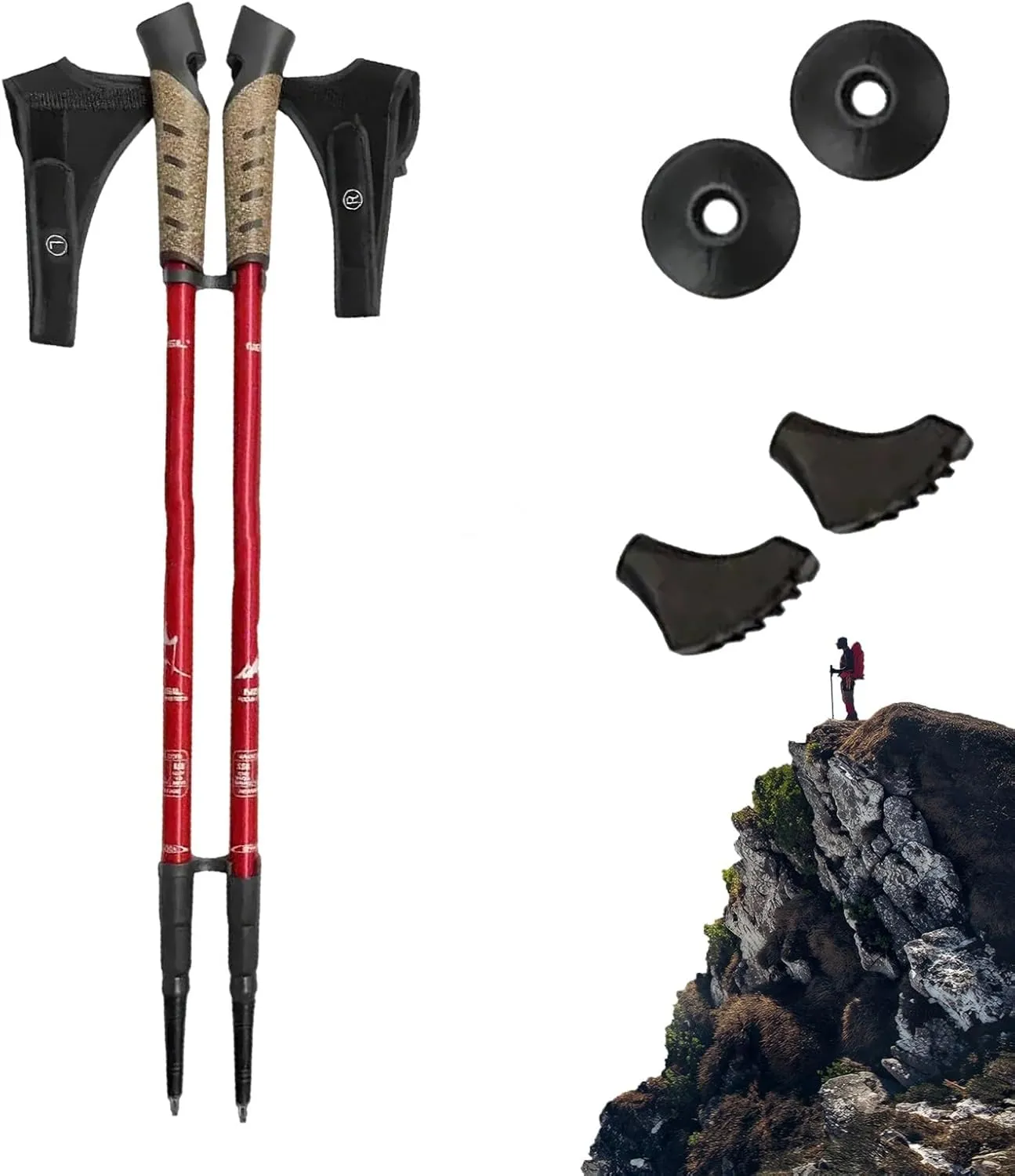 1 Pair Lightweight, Aluminum Nordic Walking Sticks Collapsible and Adjustable Hiking Gear Ergonomic
