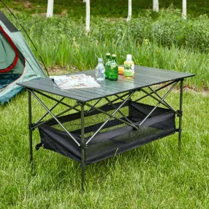 1-Piece Folding Outdoor Table with Carrying Bag,Lightweight Aluminum Roll-up Rectangular Table for Indoor, Outdoor Camping, Picnics,Beach,Backyard, BBQ, Party, Patio, 46.46X27.56X27.56in,Black