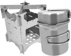 1 Set Combinatcamping Cookware Camping Stove Cooking Foldable Backpacking Wood Burning