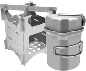 1 Set Portable Stainless Steel Camping Cookware Set Versatile Folding Pots for Outdoor Cooking Backpacking Family Gatherings and Picnics Durable and Sturdy Design