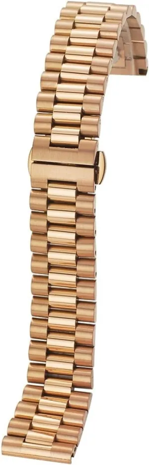 10 12 13 14 16 17 18 19 20 21 22mm Solid Full Stainless Steel Watch Band Curved  Flat Head Universal Wrist Strap Folding Buckle(Rose Gold,12mm)