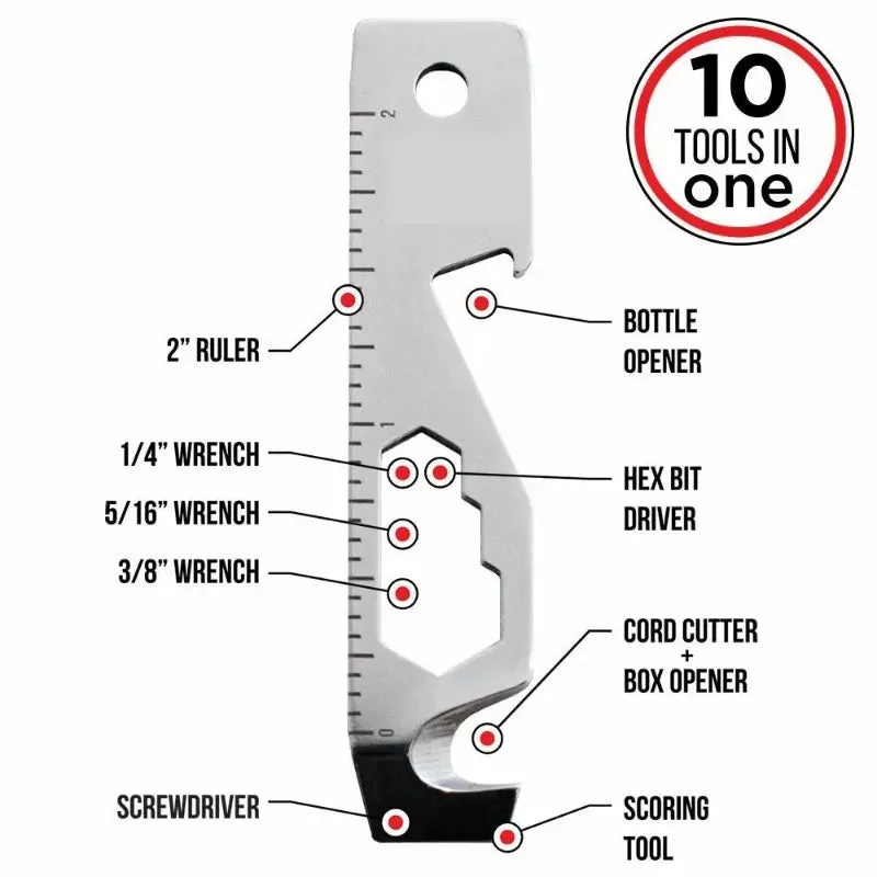 10 in 1 EDC Pocket Survival Tool for Camping and Hiking