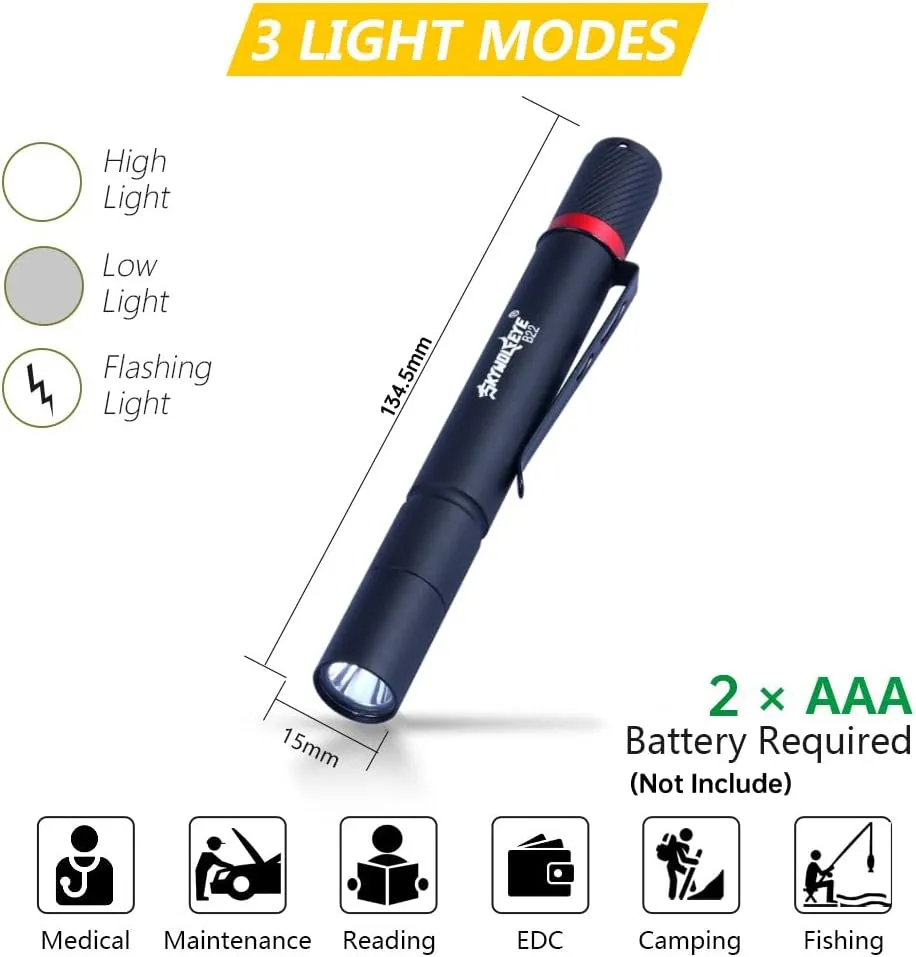 10 Pack LED Pen Flashlight, Pen Light Flashlights Pocket Clip, 3 Mode Penlight, Ultra Bright Mini Pen Lights, IP67 Small Waterproof Penlights for Outdoor Inspection Work, Emergency