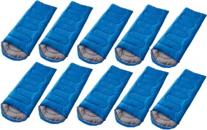 10 Pack of Camping Sleeping Bags - 7 Feet Mummy Style Comfortable Portable Blue and Gray with Carry Sacks