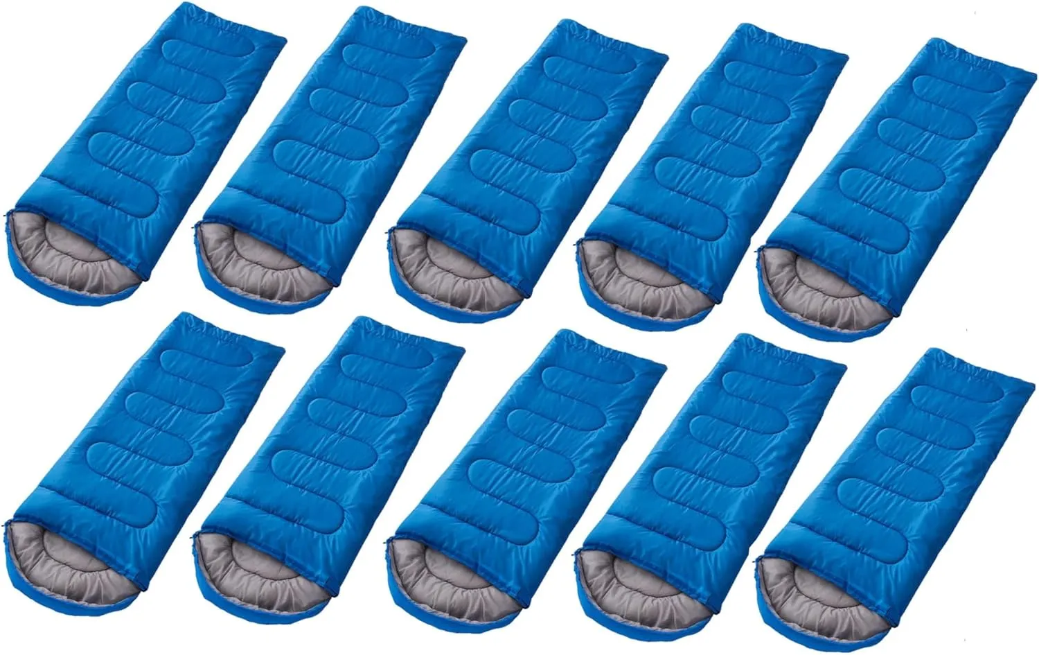 10 Pack of Camping Sleeping Bags - 7 Feet Mummy Style Comfortable Portable Blue and Gray with Carry Sacks