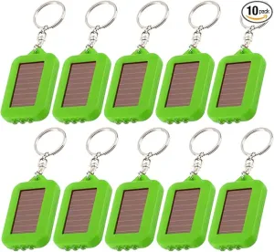 10 Pack Solar Mini Keychain Light Pocket LED Flashlight Rechargeable, Bright Small Flashlights for EDC, Emergency, Camping (Green)