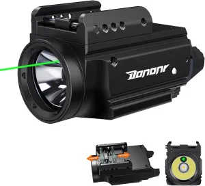 1000 Lumens Pistol Light Green Beam Combo, Strobe Memory Function Compact Weapon Light with Adjustable Picatinny or GL Rail, USB Rechargeable Aluminum Tactical Flashlight, Battery Included