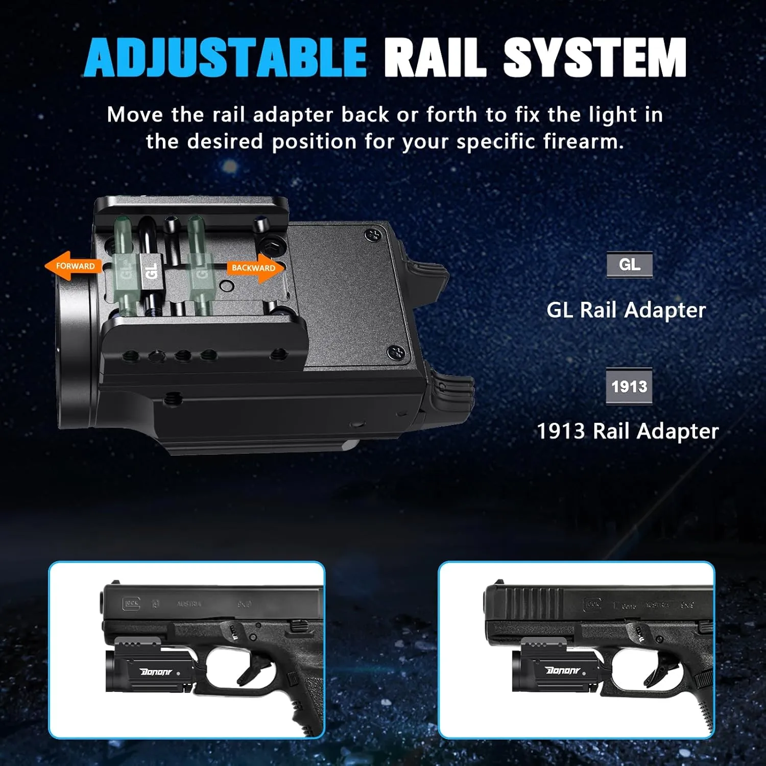 1000 Lumens Pistol Light Green Beam Combo, Strobe Memory Function Compact Weapon Light with Adjustable Picatinny or GL Rail, USB Rechargeable Aluminum Tactical Flashlight, Battery Included