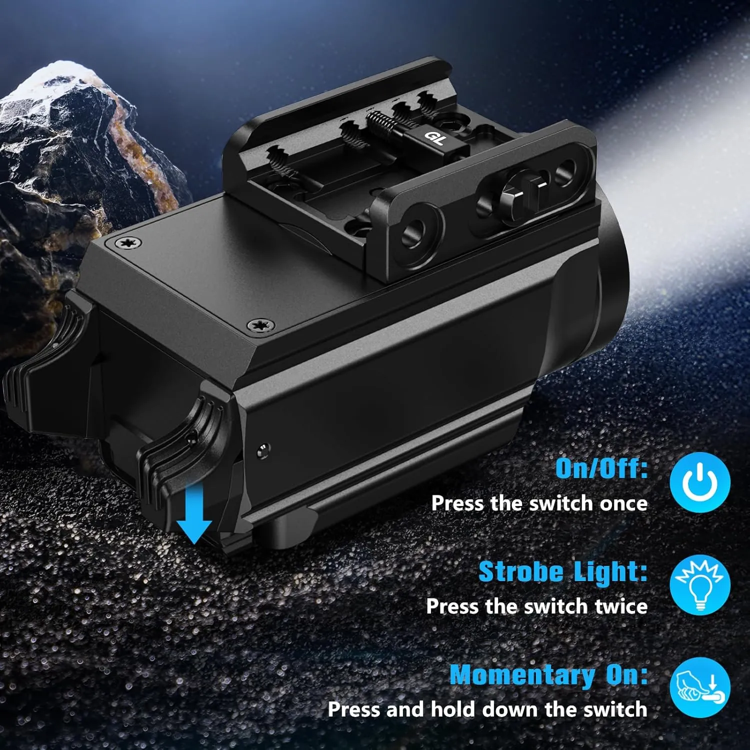 1000 Lumens Pistol Light Green Beam Combo, Strobe Memory Function Compact Weapon Light with Adjustable Picatinny or GL Rail, USB Rechargeable Aluminum Tactical Flashlight, Battery Included
