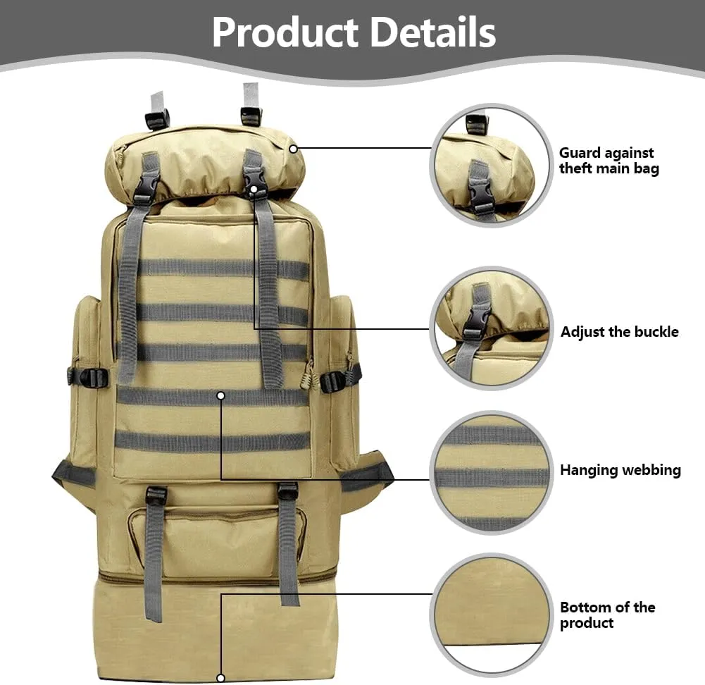 100L Camping Hiking Backpack Waterproof Military Tactical Backpack Sports Survival Backpacks for Traveling and Hiking (Wolf Brown)