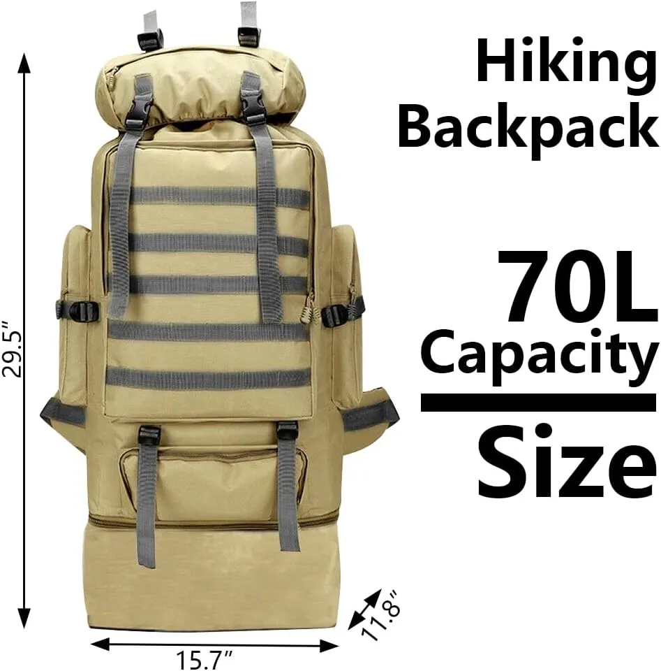 100L Camping Hiking Backpack Waterproof Military Tactical Backpack Sports Survival Backpacks for Traveling and Hiking (Wolf Brown)