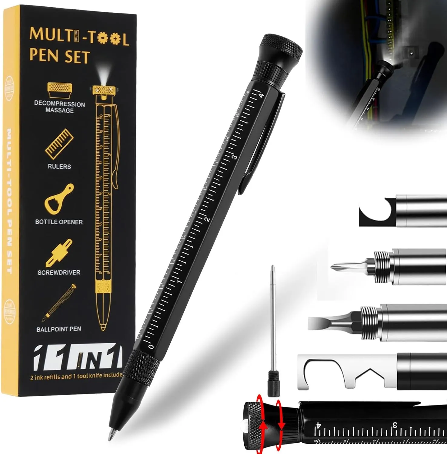 12 in 1 Multi-Tool Pen Set, Multifunctional Pen for Dad Grandpa Husband Boyfriend Birthday, Tactical Pen Multi Tool with LED, Cool Unique Stuff Ideas Tools Gadgets for Men Women