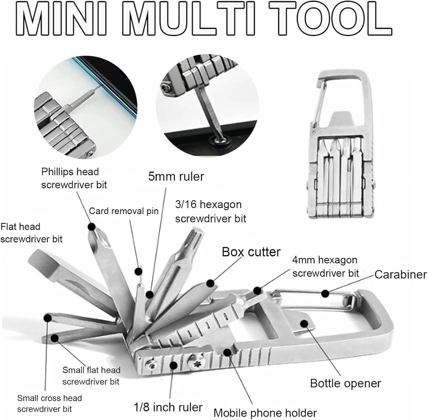 12 in 1 Pocket Multitool Keychain Screwdriver Multifunctional Screwdriver Folding Outdoor Bottle Opener Folding Tool Kit for Camping Outdoors Camping, Hiking, Everyday Use (Silver)