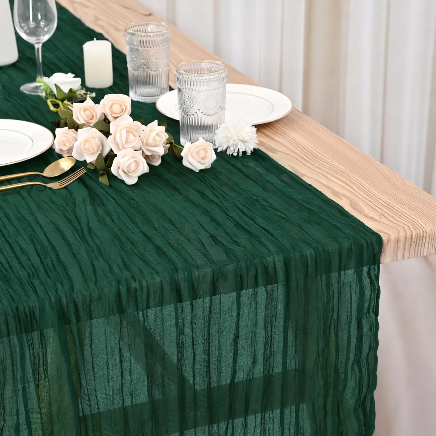 12 Pack Dark Green Cheesecloth Table Runner,Gauze Boho Long Cheesecloth Table Runner 35x70inch Rustic Table Runners for Wedding Party Bridal Shower Banquet Easter Table Decorations