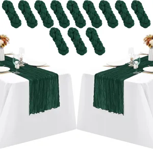 12 Pack Dark Green Cheesecloth Table Runner,Gauze Boho Long Cheesecloth Table Runner 35x70inch Rustic Table Runners for Wedding Party Bridal Shower Banquet Easter Table Decorations