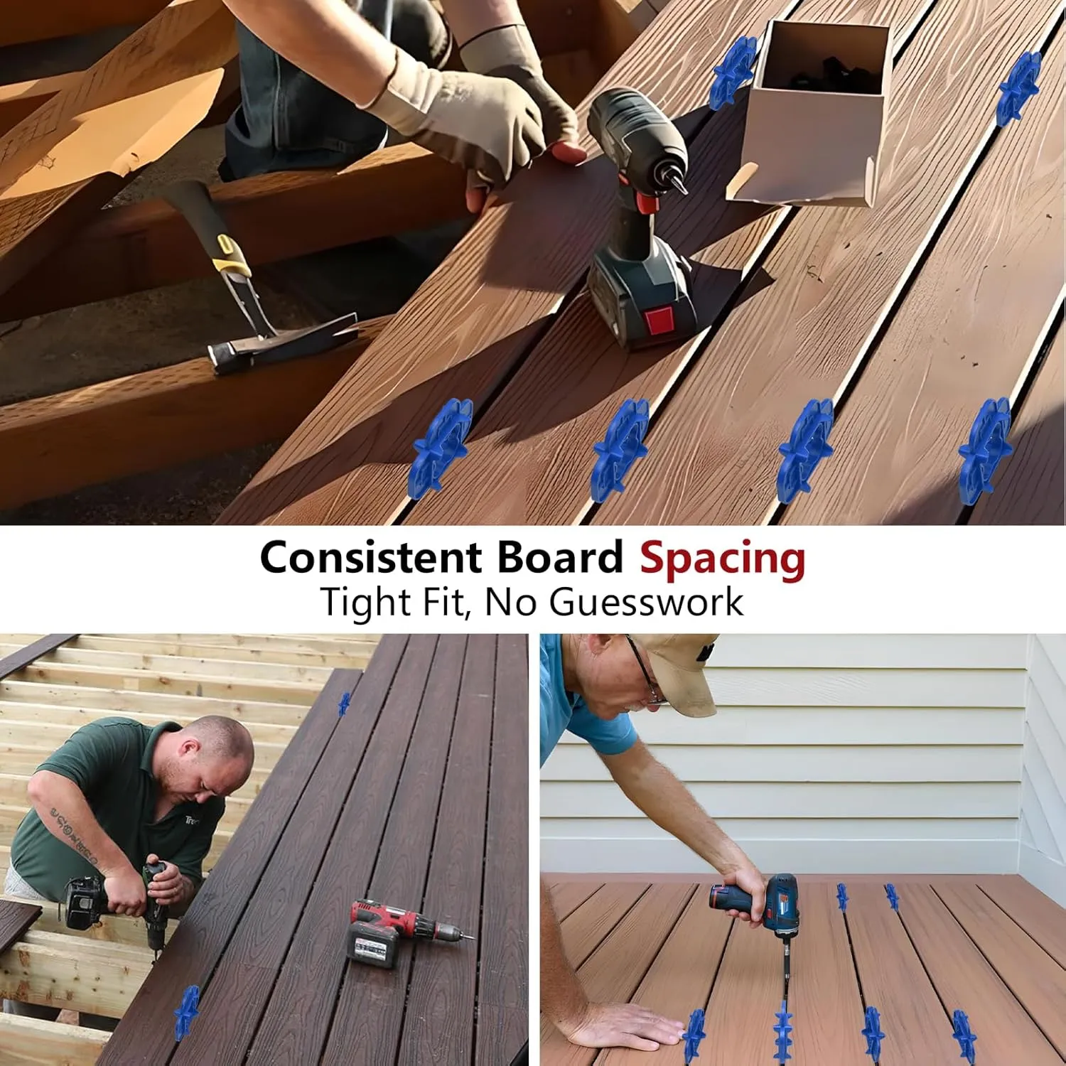 12 Packs 4-in-1 Multi-Size Deck Spacer Tool (5/32", 3/16", 1/4", 5/16") for Composite, PVC, Hardwood & Pressure Treated Decking Board - Red & Blue Options, Easy-to-Use Deck Board Gap Tool