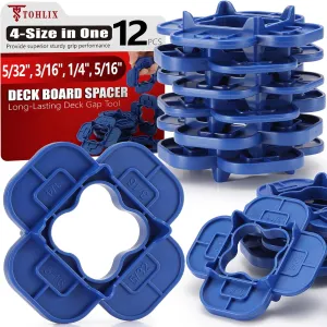 12 Packs 4-in-1 Multi-Size Deck Spacer Tool (5/32", 3/16", 1/4", 5/16") for Composite, PVC, Hardwood & Pressure Treated Decking Board - Red & Blue Options, Easy-to-Use Deck Board Gap Tool