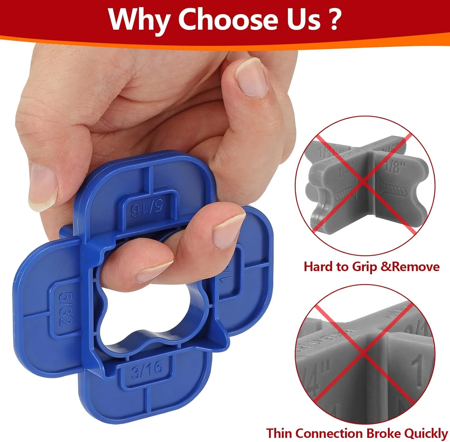 12 Packs 4-in-1 Multi-Size Deck Spacer Tool (5/32", 3/16", 1/4", 5/16") for Composite, PVC, Hardwood & Pressure Treated Decking Board - Red & Blue Options, Easy-to-Use Deck Board Gap Tool