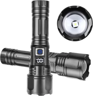 1200 Lumens LED High Powerful Flashlight, Super Bright USB Rechargeable Torch, 5 Lighting Modes, with Digital Display Zoomable IPX4 Waterproof Handheld Torch for Camping Hiking Emergencies(NO Battery)
