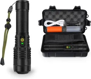 12000 Lumen Flashlight, USB Rechargeable Flashlight XHP70.2, High Powered Handheld LED Flashlight, Super Bright Flash Light, 5 Modes for Emergency, Hiking, with Holster