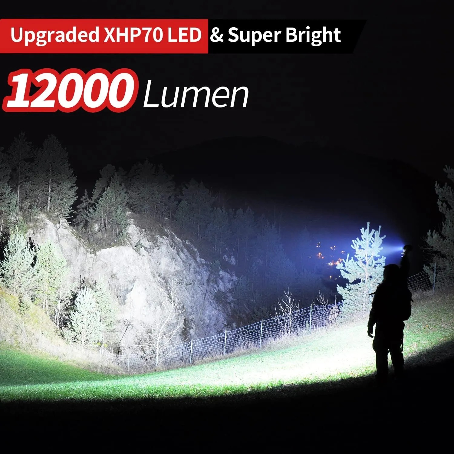 12000 Lumen Flashlight, USB Rechargeable Flashlight XHP70.2, High Powered Handheld LED Flashlight, Super Bright Flash Light, 5 Modes for Emergency, Hiking, with Holster