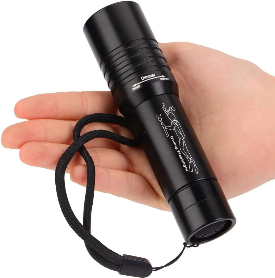 1200LM LED Diving Flashlight Waterproof, Rechargeable Dive Portable Waterproof Flashlight, Handheld Zoomable Underwater Lights for Diving Fishing Hiking Camping or Emergencies
