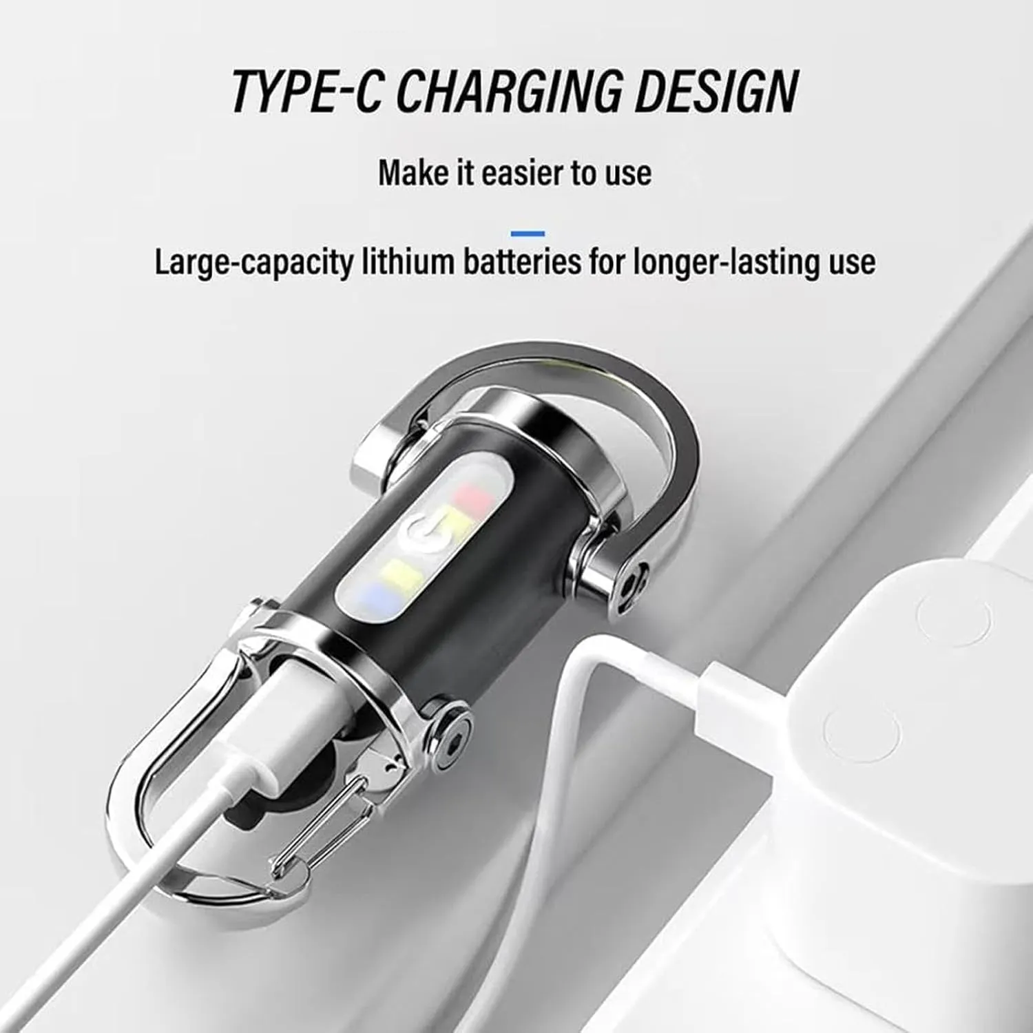 1200lm Super Bright Mini Keychain Flashlight Waterproof,Rechargeable Led Keychain Torch, Portable Led Work Light Keychain Pendant, for Outdoor Hiking, Camping Torch (Silver)