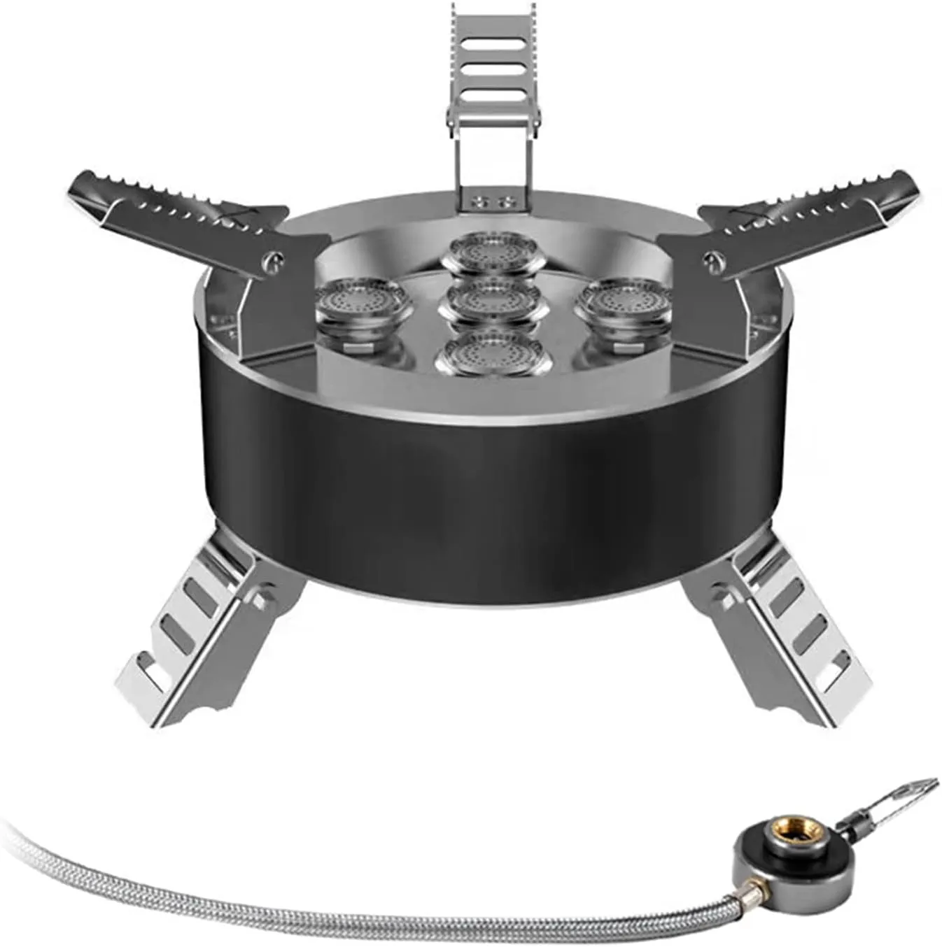 12800W Camping Gas Stove Windproof 5-Burner Gas Stove Foldable Backpacking Stove for Outdoor Fishing Hiking Traveling