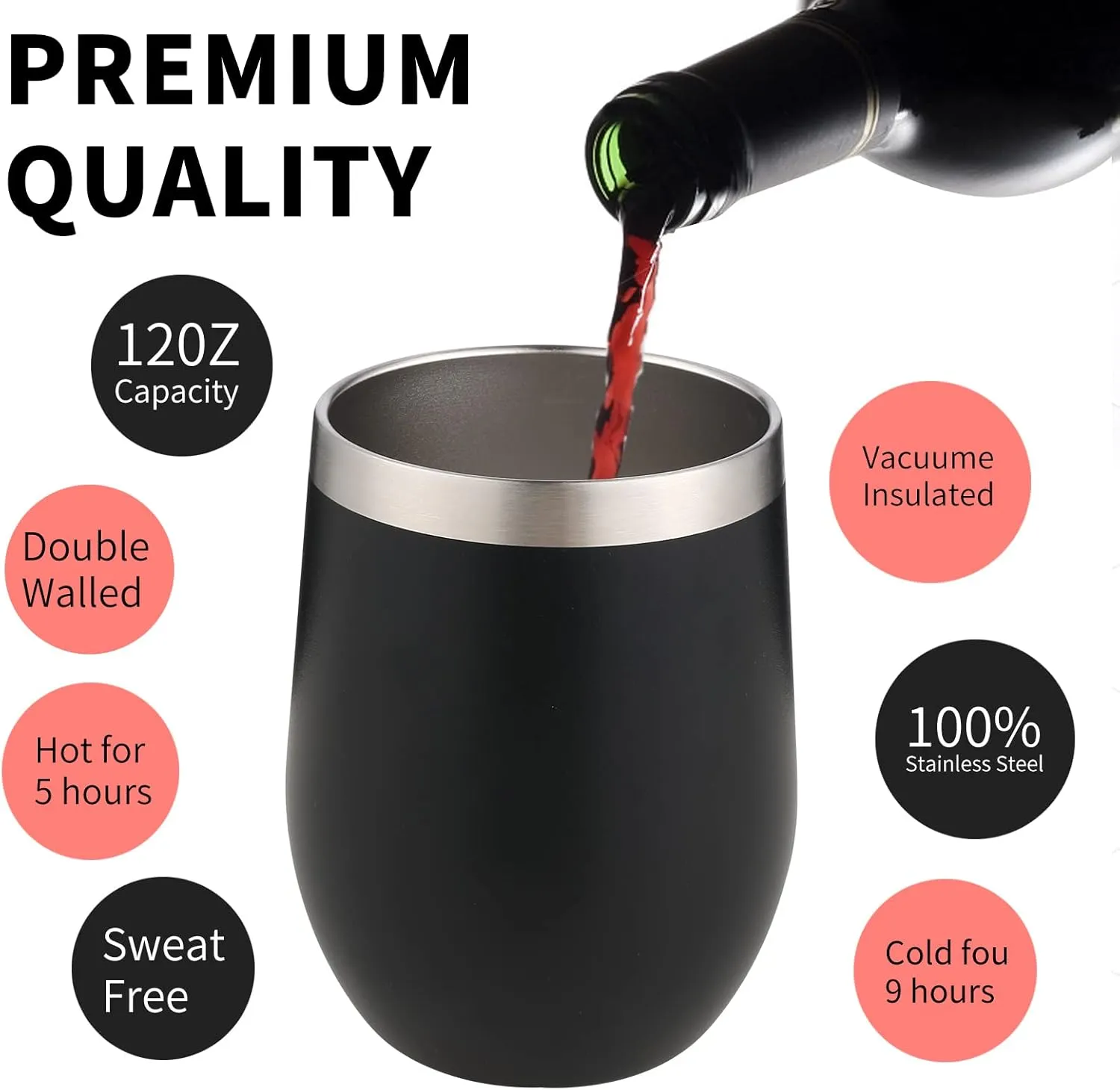 12oz/4 Pack Wine Tumbler Glasses with Lid Stemless Double Wall Vacuum Stainless Steel Travel Tumbler Keeping Cold & Hot for Wine,Coffee,Cocktails,Drinks-Family and Gifts (Multi color-dark)