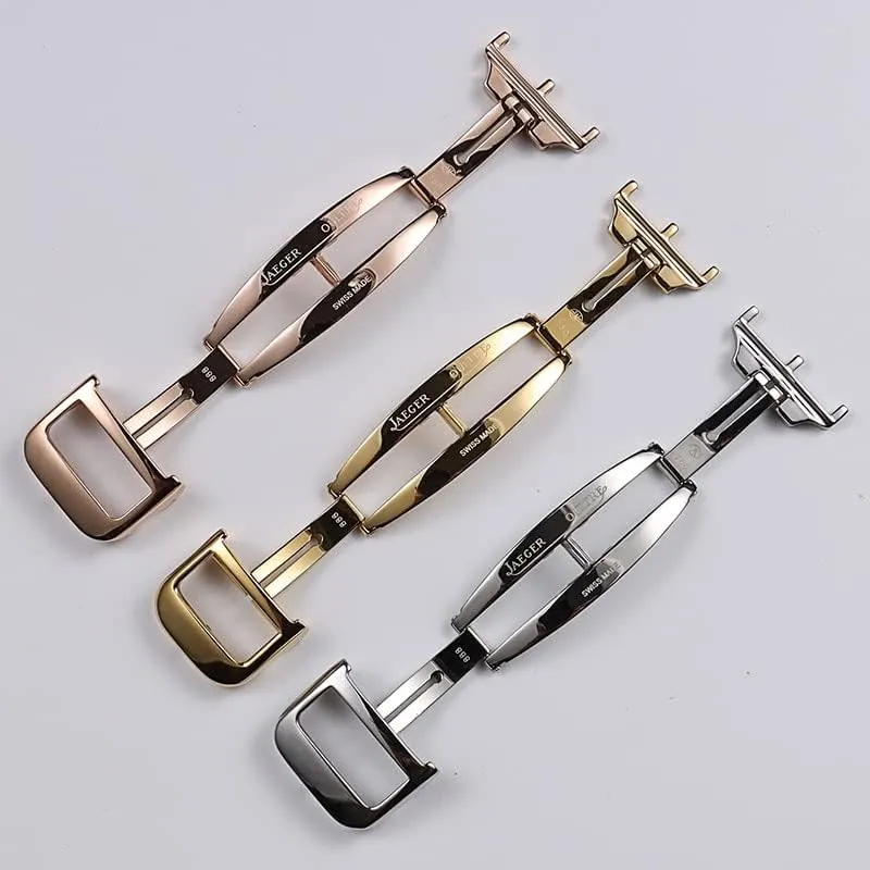 16 18mm Polished Silver Gold Rose-Gold Solid Stainless Steel Folding Clasp for Jaeger-LeCoultre Deployment Buckle (Color : Rose Gold, Size : 16mm)