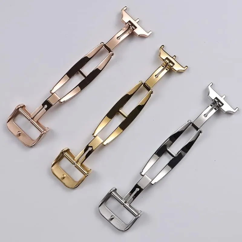 16 18mm Polished Silver Gold Rose-Gold Solid Stainless Steel Folding Clasp for Jaeger-LeCoultre Deployment Buckle (Color : Rose Gold, Size : 16mm)