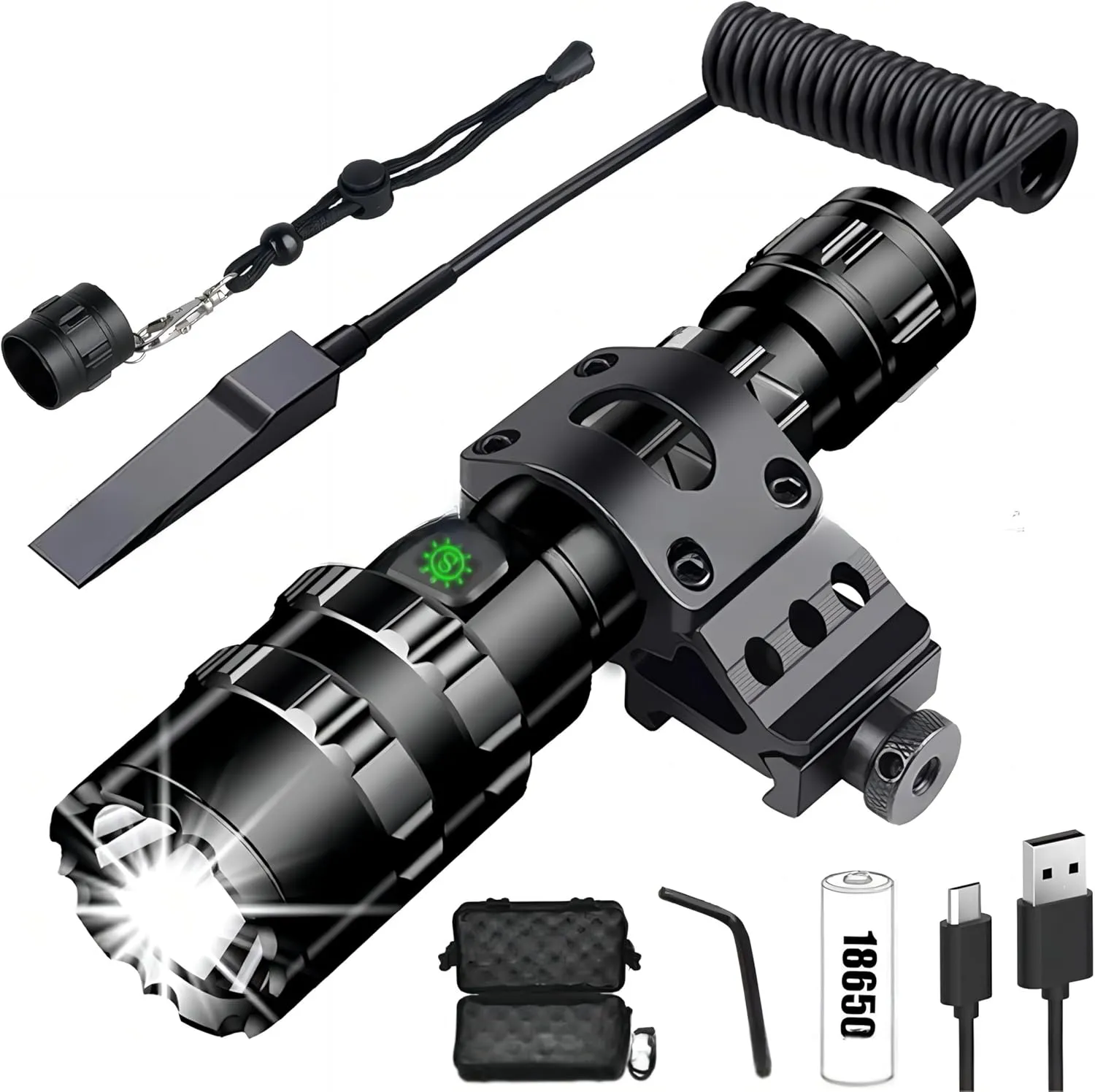 1600 Lumens Tactical Flashlight, Rechargeable LED Flashlight with Pressure Switch for Hiking, Camping, Fishing Emergency, 5 Lighting Modes 656 FT Lighting Range IP-6 Waterproof