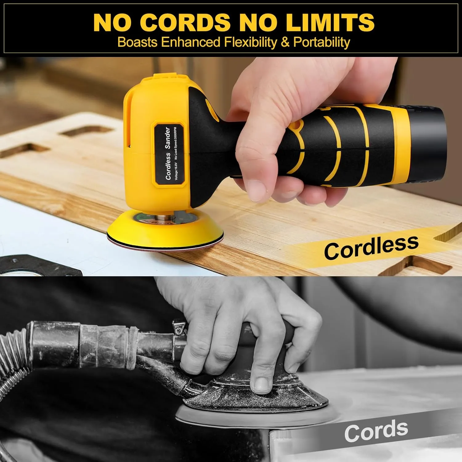16.8V Cordless Electric Sander with 36PCS Sandpapers, 3500 RPM, 3.0Ah Battery, Lightweight & Compact Design for Wood, Metal, Paint Removal, and DIY Projects