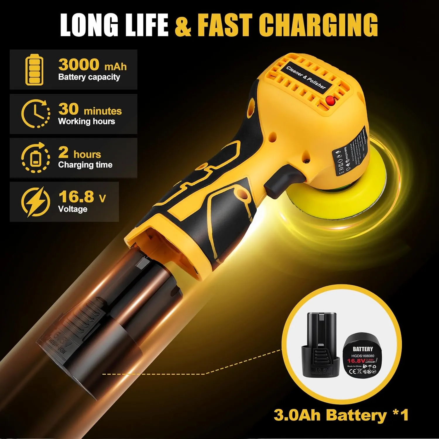 16.8V Cordless Electric Sander with 36PCS Sandpapers, 3500 RPM, 3.0Ah Battery, Lightweight & Compact Design for Wood, Metal, Paint Removal, and DIY Projects