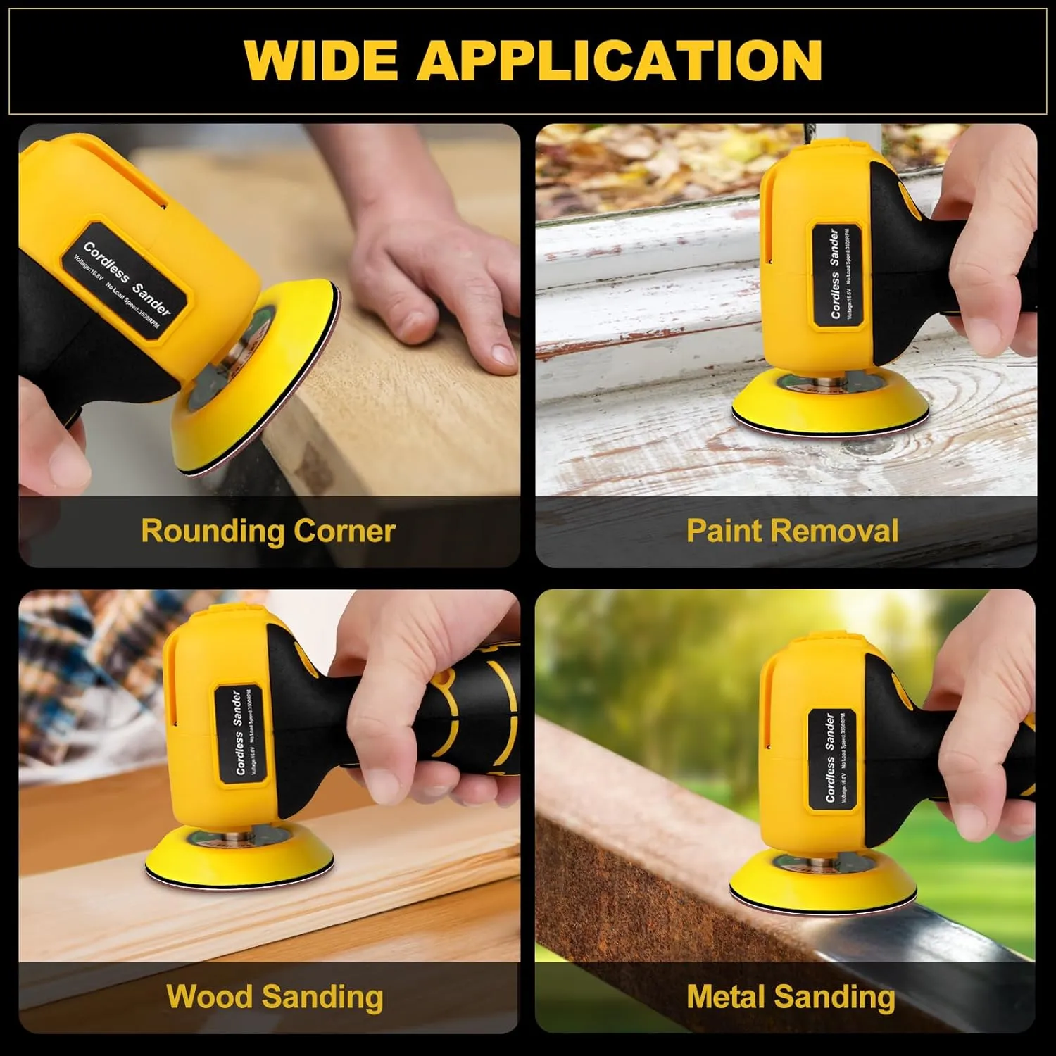 16.8V Cordless Electric Sander with 36PCS Sandpapers, 3500 RPM, 3.0Ah Battery, Lightweight & Compact Design for Wood, Metal, Paint Removal, and DIY Projects