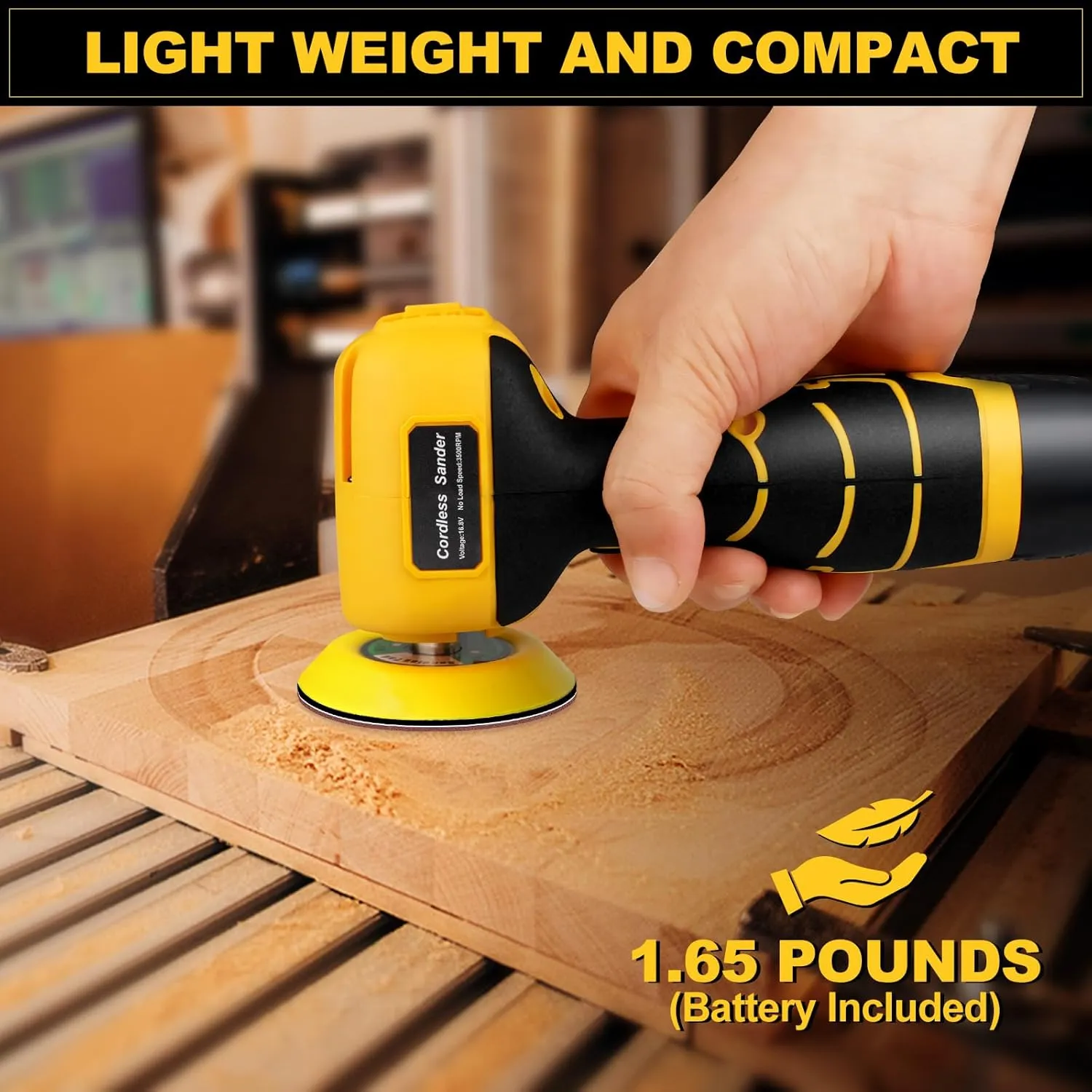 16.8V Cordless Electric Sander with 36PCS Sandpapers, 3500 RPM, 3.0Ah Battery, Lightweight & Compact Design for Wood, Metal, Paint Removal, and DIY Projects