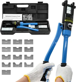 16T Hydraulic Battery Cable Crimper 8 AWG to 600 MCM Hydraulic Crimping Tool Cable Lug Crimper Electrical Terminal Wire Crimper with 13 Pairs of Dies Kit, Blue