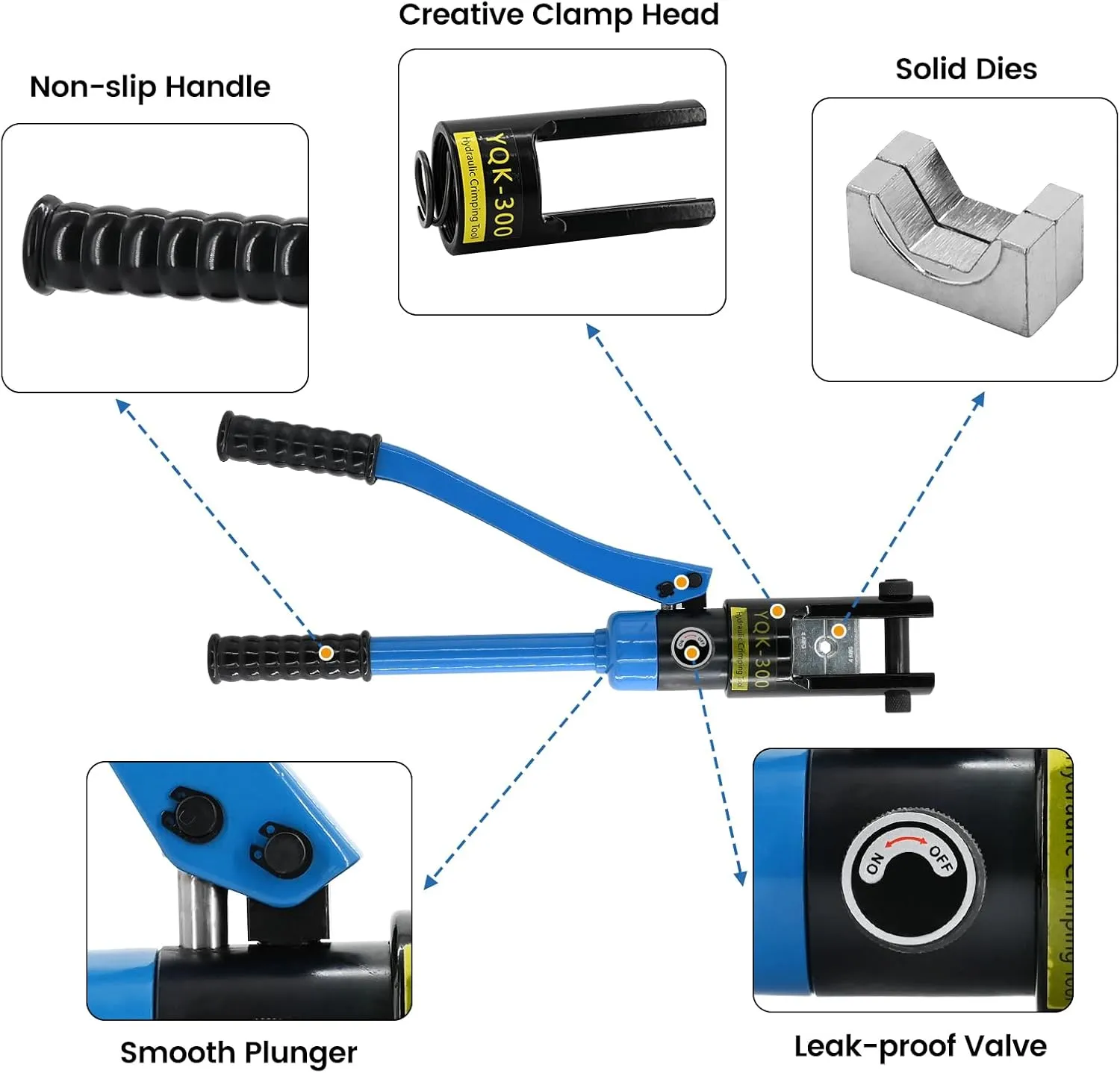 16T Hydraulic Battery Cable Crimper 8 AWG to 600 MCM Hydraulic Crimping Tool Cable Lug Crimper Electrical Terminal Wire Crimper with 13 Pairs of Dies Kit, Blue