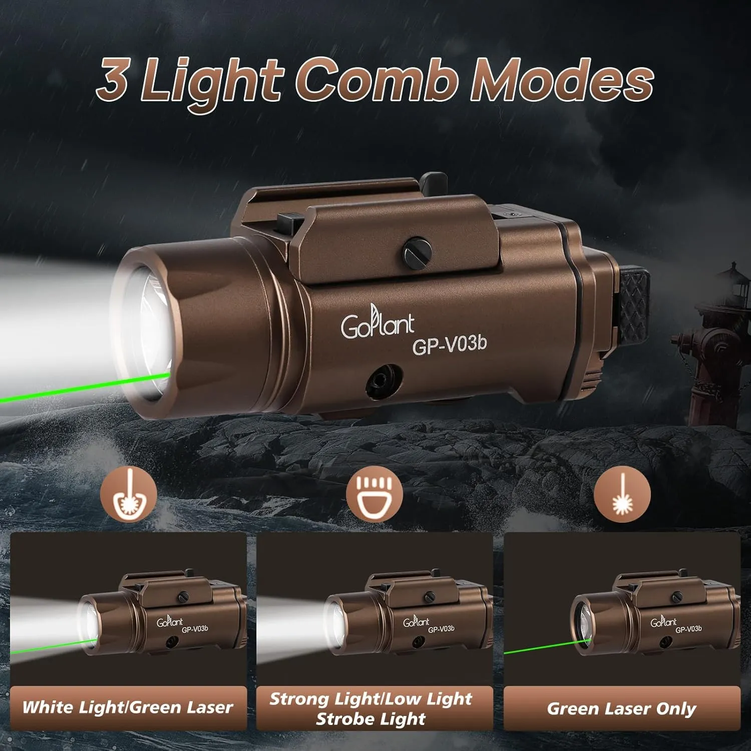 1750 Lumens Weapon Laser Light Combo - Adjustable Rail LED Light and Green Laser Flashlight, Aircraft-Grade Aluminum, Magnetic Rechargeable Strobe Tactical Light for Picatinny or GL Rail