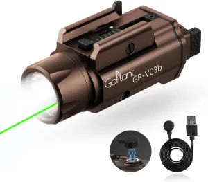 1750 Lumens Weapon Laser Light Combo - Adjustable Rail LED Light and Green Laser Flashlight, Aircraft-Grade Aluminum, Magnetic Rechargeable Strobe Tactical Light for Picatinny or GL Rail