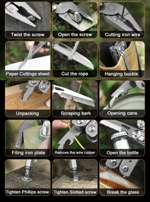 18-in-1 Multitool Pliers, Camping, Hiking, Outdoor Survival Tool, Scissors, Stainless Steel Saw, with Sheath, Folding Knife, Gift, Bicycle Tool, Car Garage Tool, Convenient Multitool, Repair Tool