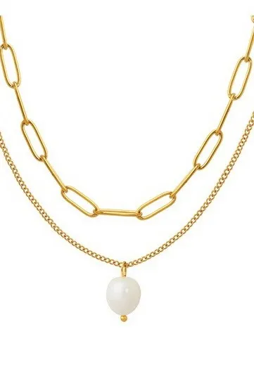 18K STAINLESS STEEL TARNISH FREE PEARL NECKLACE | 40NK379