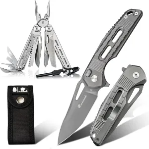 19 In 1 Multi Tool Pliers with Fire Starter, D2 Steel Pocket Knife with Lock