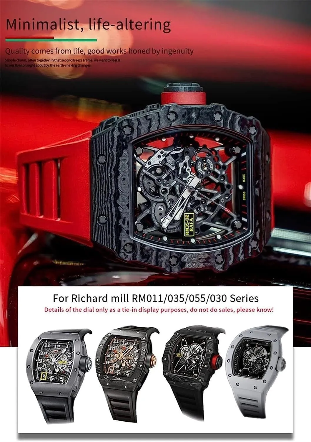 19mm Rubber Watchband with Metal Interface For Richard Mille RM035 011 055 030 Watch Strap Replacement accessories