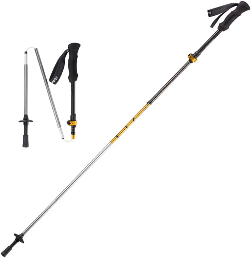 1pc Collapsible FoldingTrekking Poles - Carbon Fiber Strong Adjustable Hiking or Walking Sticks - Lightweight, Shock-Absorb, Quick Adjust Locks for Men & Women